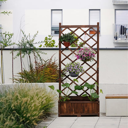 Anraja Raised Garden Bed Planter with Trellis Outdoor Wood Box 67in Flower Standing Planter Box Privacy Lattice Panels with Legs for Patio Porch w/Drainage Holes 29.5" L x 17.0" W x 67.0" H