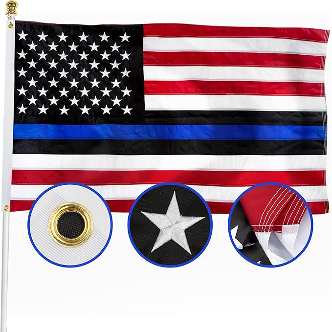 XIFAN Blue Line American Flag Blue Lives Matter 3x5 Outdoor - Heavy Duty 210D Nylon USA Police Flag with Stripe - Embroidered Stars/Sewn Stripes/Brass Grommets - Honoring Law Enforcement Officers