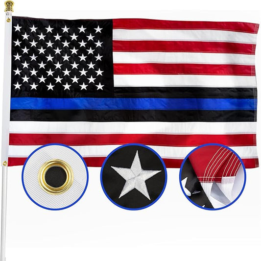 XIFAN Blue Line American Flag Blue Lives Matter 3x5 Outdoor - Heavy Duty 210D Nylon USA Police Flag with Stripe - Embroidered Stars/Sewn Stripes/Brass Grommets - Honoring Law Enforcement Officers