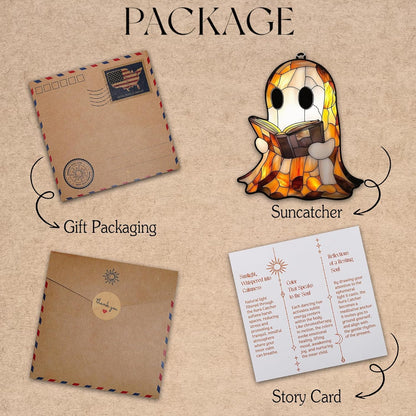 Spooky Cute Ghost Acrylic Suncatcher Stained Glass Effect Window Car Hanging Christmas Ornament Indoor Outdoor Decor Garden Sun Catcher Panel for Halloween Lover for Women Mom Grandma