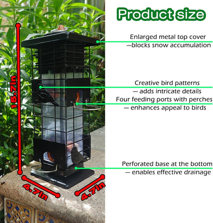 Squirrel Proof Bird Feeders Outdoor Hanging Metal Feeder, 4 Ports for Wild Birds | Weather-Resistant, 2.5 LB Capacity, Ideal for Family Yards & Gardens