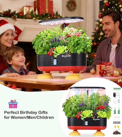 Hydroponic Growing System Kit 16 Pods, Smart Herb Garden with 24W Full Spectrum LED Grow Light, Indoor Garden Planter for Home/Office/School (Black)