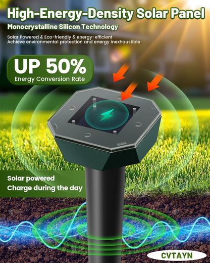 Snake & Mole & Rabbit & Skunk Repellent Solar Powered, 2025 Upgraded Ultrasonic Deterrent, IP65 Waterproof, Gopher Groundhog Chipmunk Raccoon and Vole Repellent & Deterrent for Lawn & Garden, 10 Pack