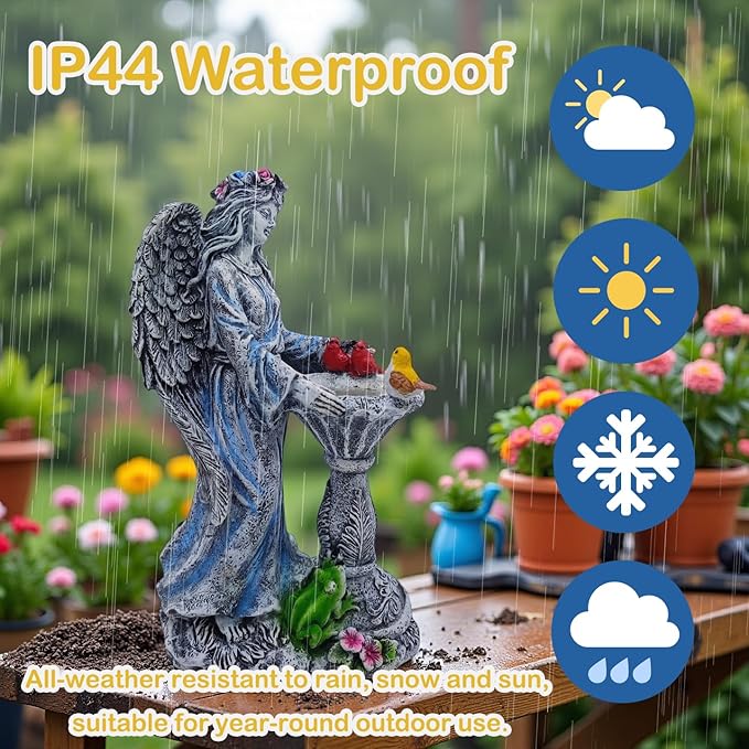 Mrocioa Solar Outdoor Garden Decor Angel Statue Light with Color Changing Birdbath, Waterproof Led Home Decor Figurine Lights for Yard Patio Front Porch, Housewarming Gifts for Thanksgiving Christmas