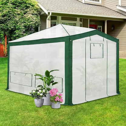 EAGLE PEAK 12x8 Portable Walk in Greenhouse with Polyester Reinforced Corners, Instant Pop up Indoor Outdoor Gardening Green House, Roll Up Zipper Entry Doors and Mesh Windows, Green/White