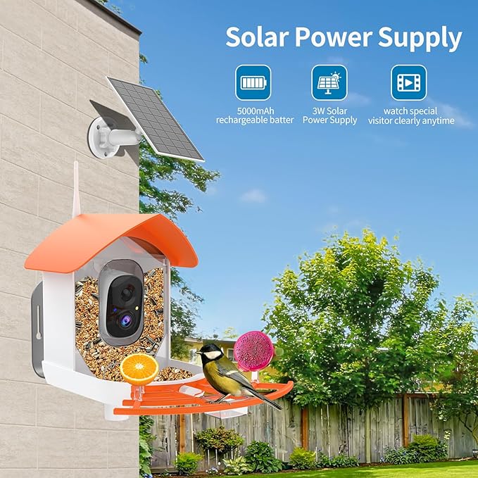 Bird Feeder with Camera,Smart Bird Feeder Camera with Solar Powered,AI Identify Birds Species,Bird Watching,Auto Record FHD 2K Feathered Visitor Video in Backyard,Ideal Gifts for Birds Lovers