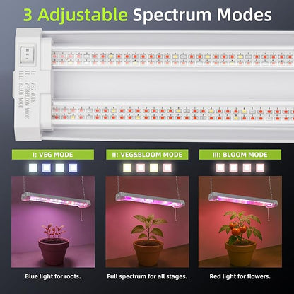 Hlite16inch Adjustable Full Spectrum Plant Growing Lamps- Linkable Grow Lights for Indoor Plants Plug and Hanging Design with On/Off Switch Hanging Grow Light from Seedling to Flowering,White