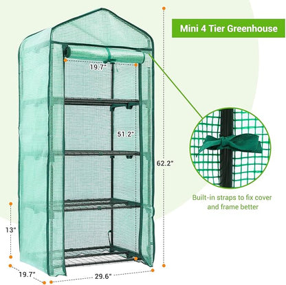 Ohuhu Mini Greenhouse for Indoor Outdoor, Small Plastic Plant Green House 4-Tier Rack Stand Portable Greenhouses with Durable PE Cover for Seedling, 2.5x1.6x5.2 FT, Ideal Gardening Gifts for Women Men