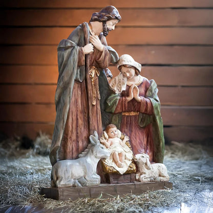 Holy Family Nativity Scene for Christmas Indoor and Outdoor Statue | 32 inches tall | Set with 3 Pieces Mary Joseph and Removable Baby Jesus | Religious Decorations Holiday Collection and Gifts