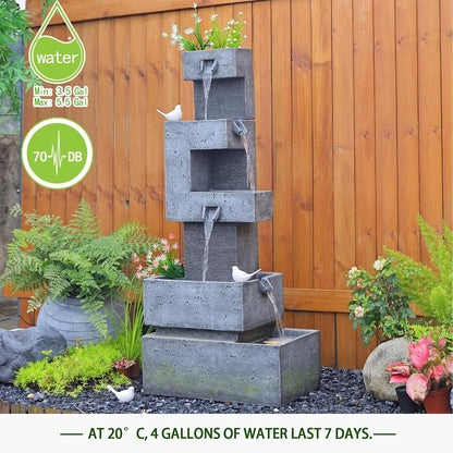 Garden Fountains Outdoor Water Fountain - 47.2 Inches 4 Tired Modern Indoor Floor Standing Outdoor Fountain with Lights Pump for Garden Patio Backyard Porch Home Art Decor