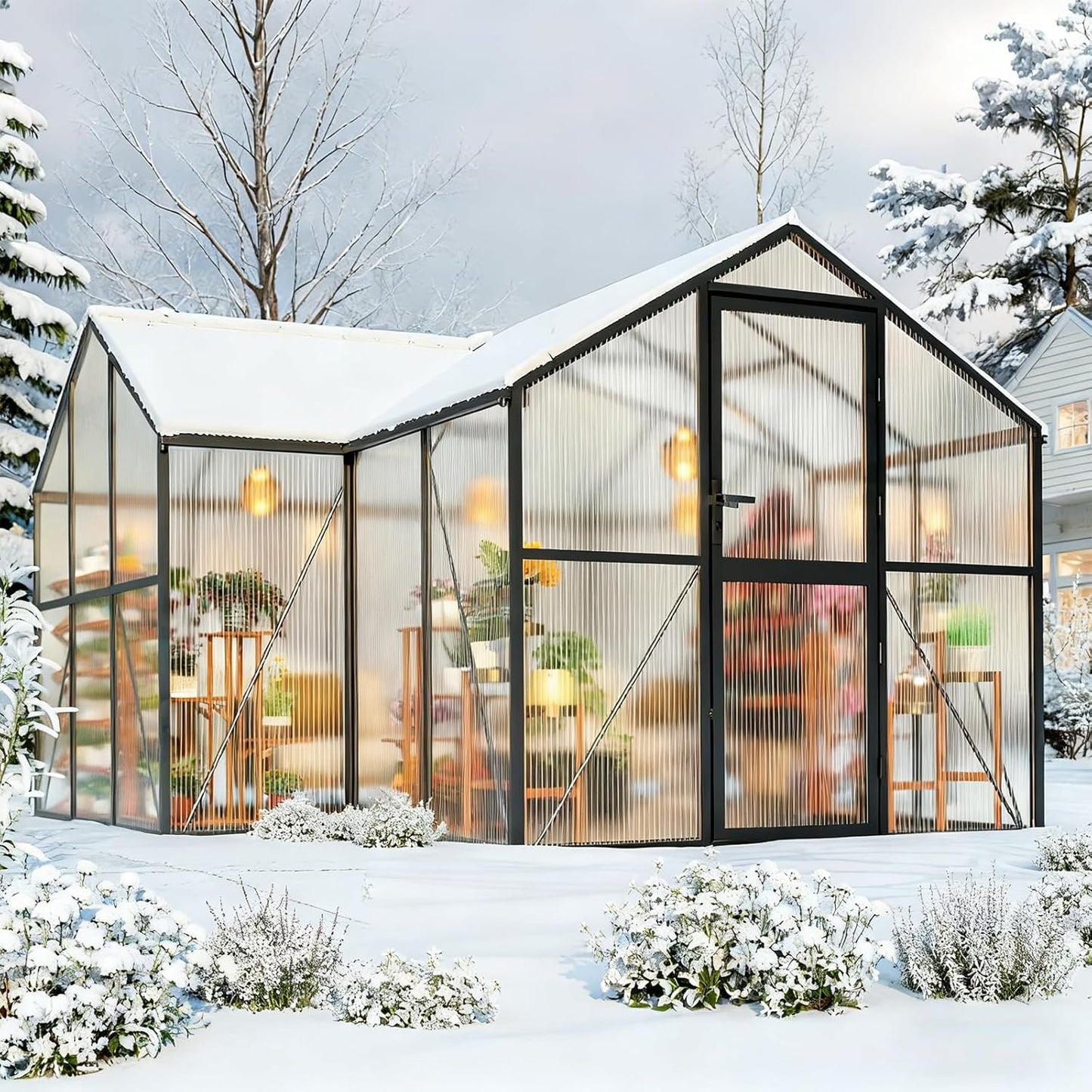 12×12FT Green Houses for Outside, Large Walk-in Greenhouses for Outdoors and Winter Garden Planting, Enhanced Aluminum Greenhouse Kit Withstands Strong Wind to Protect Vegetables or Plants