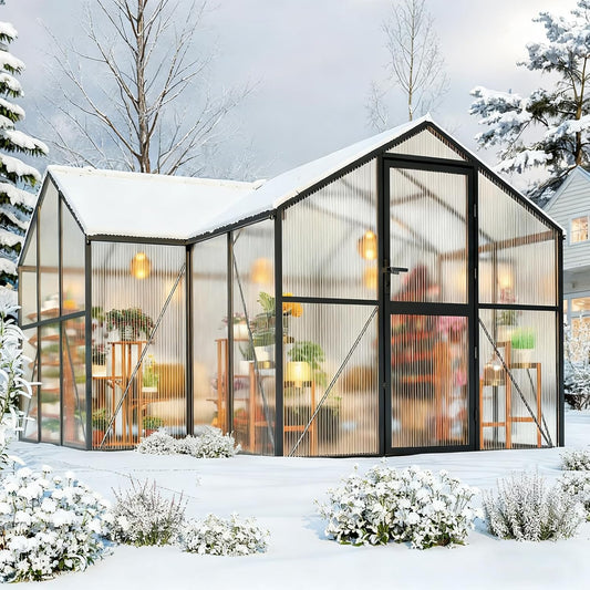 12×12FT Green Houses for Outside, Large Walk-in Greenhouses for Outdoors and Winter Garden Planting, Enhanced Aluminum Greenhouse Kit Withstands Strong Wind to Protect Vegetables or Plants