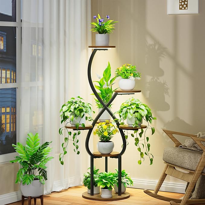 Plant Stand Indoor with Grow Lights, 5 Tiered 48" Tall Plant Shelf Indoor, Metal Indoor Plant Stand for Multiple Plants, Corner Flower Plant Holder Display Rack for Patio, Garden Decor