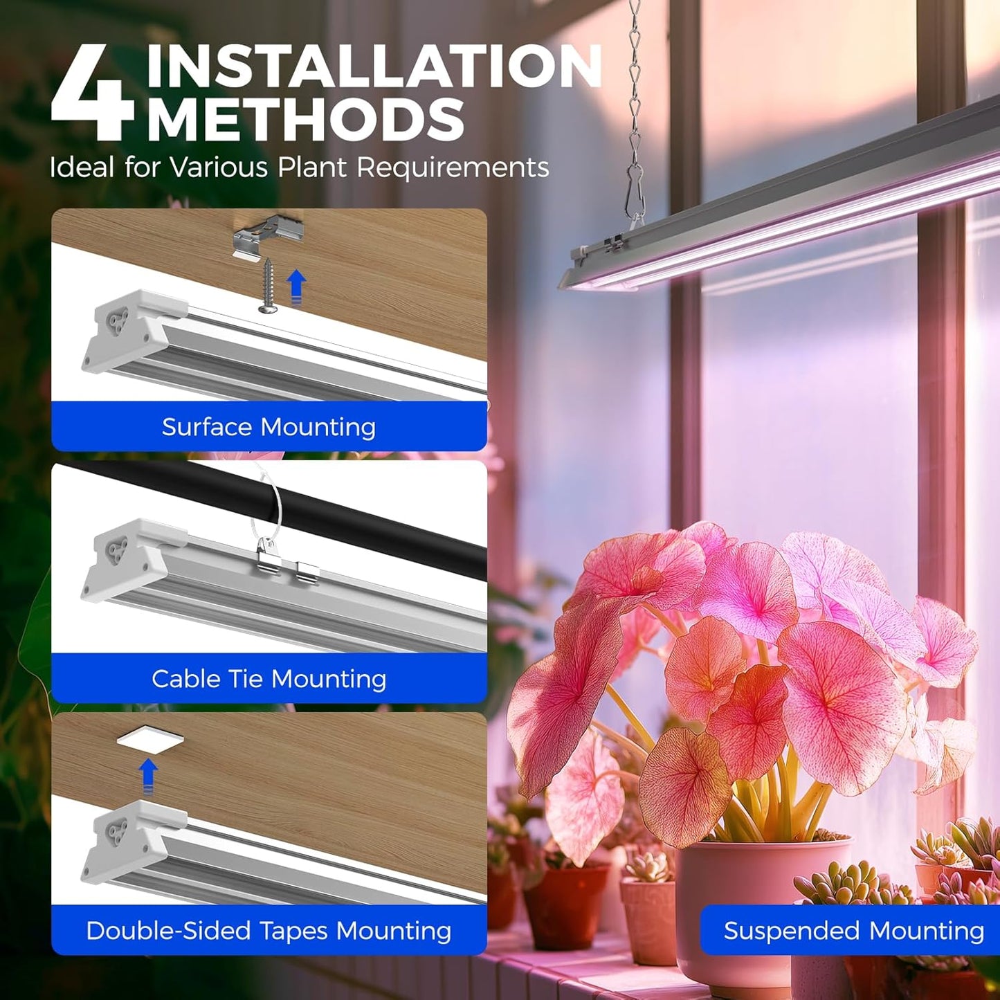 Barrina TX-S60 4FT Grow Light for Indoor Plants, 60W(420W Equivalent), Full Spectrum, High PPFD, Super Bright, Linkable, Grow Lights for Seed Starting, Greenhouse, Vegetables with On/Off Switch 1 Pack