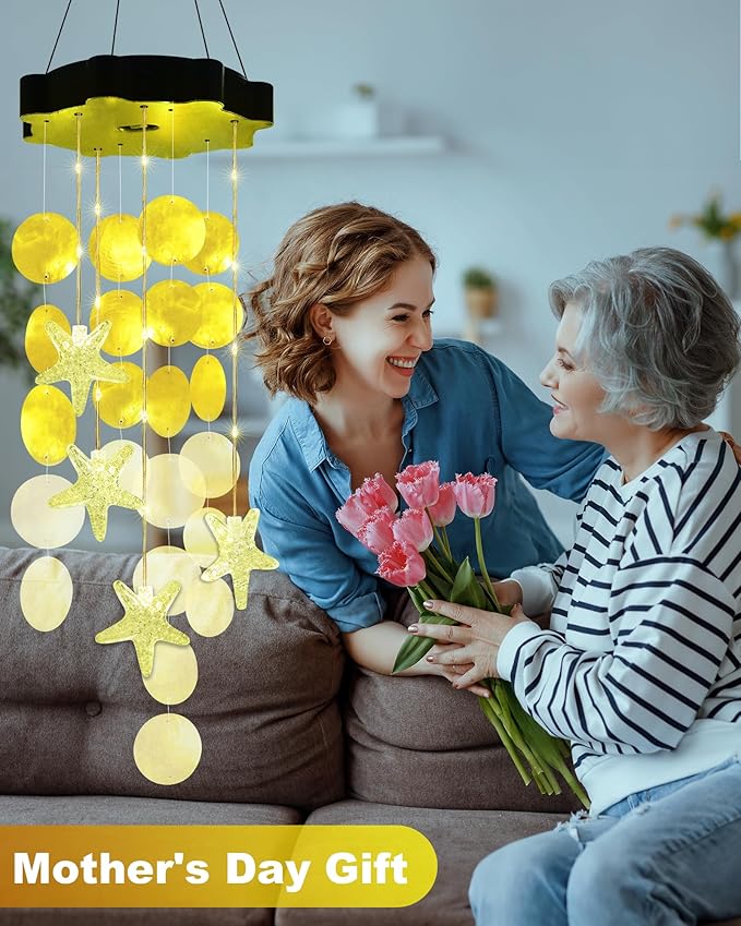 Toodour Solar Wind Chimes for Outside, Shells Light Gifts for Mom Grandma Women Wife Girls, Waterproof Solar Outdoor Decorative Mobile Light for Holiday Garden Porch Yard Outdoor Decor (Warm White)