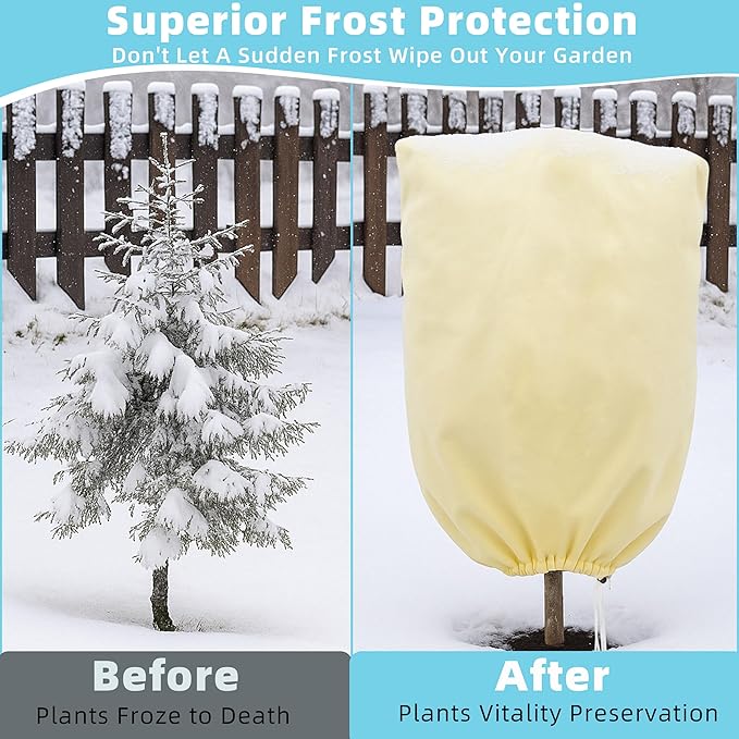 Plant Covers Freeze Protection 2 Pack 47.2”*70.8” with Zipper and Drawstring Frost Cloths for Outdoor Garden Plants Tree Potted Winter Cold Weather