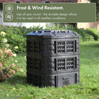 VonHaus Compost Bin for Garden 360L – Composter with Slatted Design for Aeration, Rainwater Collection, Side Flap & Lid – Outdoor Compost Converter – Frost & UV Resistant - Black