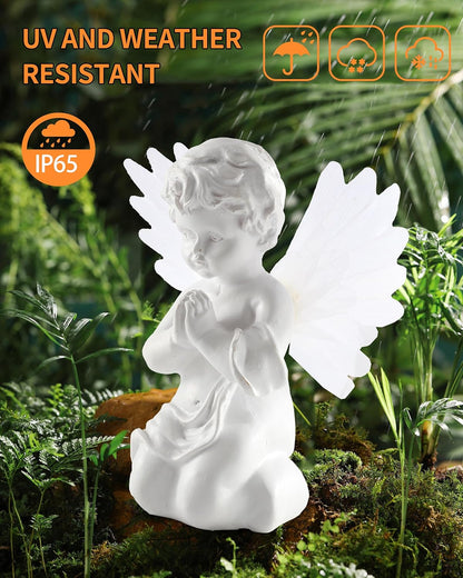 iStatue Solar Praying Cherub Angel Light with Fibre Optic Wings - 7.1'' Sympathy Remembrance Memorial Gift for Grave Ornaments Garden Decor (Kneeling Angel)