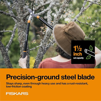 Fiskars Loppers for Tree Trimming, Heavy Duty, with Extendable Handle (24.5"-37" Range), Sharp Bypass Steel Blade Tree Branch Cutter up to 1.5-Inch Diameter Cut Capacity