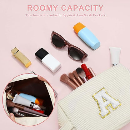 YOOLIFE Daughter Gifts Initial Makeup Bag - Cosmetic Bag Makeup Bag Makeup Pouch Make Up Bag Makeup Bags for Women Corduroy Makeup Bag Cute Makeup Bag Personalized Gifts for Women Her White Letter B