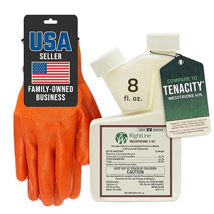 PetraMax Mesotrione 40% (Compare to Tenacity) - 8oz. Pre Emergent Weed Control for Lawns & Post Emergent Weed Control - Weed Preventer & Herbicide Weed Killer for Lush, Healthy Turf - Gloves Included