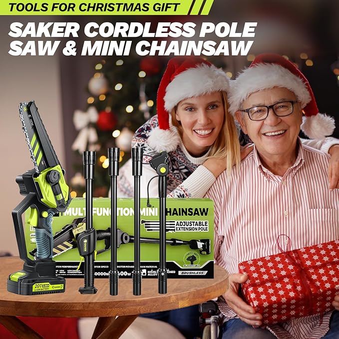 Saker Cordless Pole Saw and Mini Chainsaw,2-IN-1 Pole Chainsaws,Brushless Electric Pole Saws Battery Powered 6 Inch Chain Saw, 78.74 Inch Max Reach Tree Trimmer Pole Saw(1 Battery)