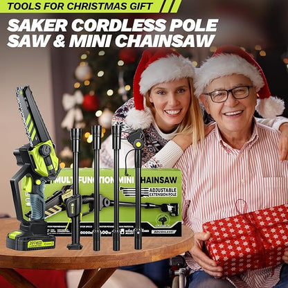 Saker Cordless Pole Saw and Mini Chainsaw,2-IN-1 Pole Chainsaws,Brushless Electric Pole Saws Battery Powered 6 Inch Chain Saw, 78.74 Inch Max Reach Tree Trimmer Pole Saw(1 Battery)