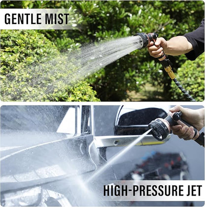 Heavy Duty Garden Hose Nozzle, 100% Metal Water Hose Sprayer with 8 Spray Patterns, High Pressure Hose Nozzle with Thumb Control, On Off Valve, for Lawn & Plant Watering, Car & Pet Washing