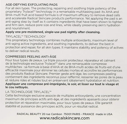 Radical Skincare Age-Defying Exfoliating Pads - Remove Dead Skin, Even & Brighten Skin Tone for Radiant Glow - For All Skin Types Including Sensitive Skin - Paraben & Cruelty Free (60 Pads)