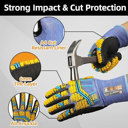 Schwer PRO-SKIN Impact Gloves with ANSI A4 Cut Reistant Protection, Flexible and Comfortable Work Gloves with Grip，Touchscreen, Used for Oil and Gas E&P，Mechanic, Construction, Non-PFAS, M, PM3900-T