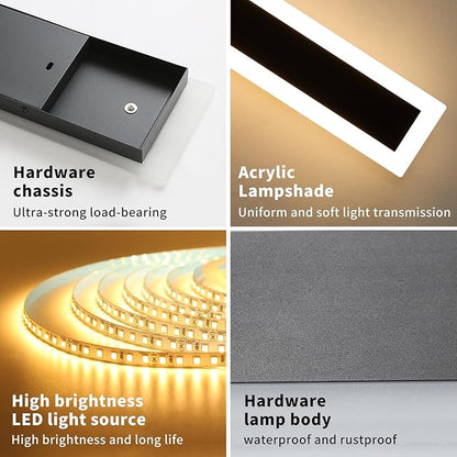 Upgrade Widened 2 Pack 23.6inch Outdoor Wall Sconce, Dimmable Modern LED Wall Light, 3000K-6000K, IP65 Waterproof, Black Wall Mount Lighting for Exterior Home, Porch, Garage with Remote Control