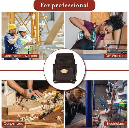 Style n Craft 10-Pocket Carpenter’s Nail & Tool Pouch, Heavy-Duty Leather Tool Pouch, Perfect and Durable Oiled Full-Grain Leather Pouch, Dark Brown (#90923)