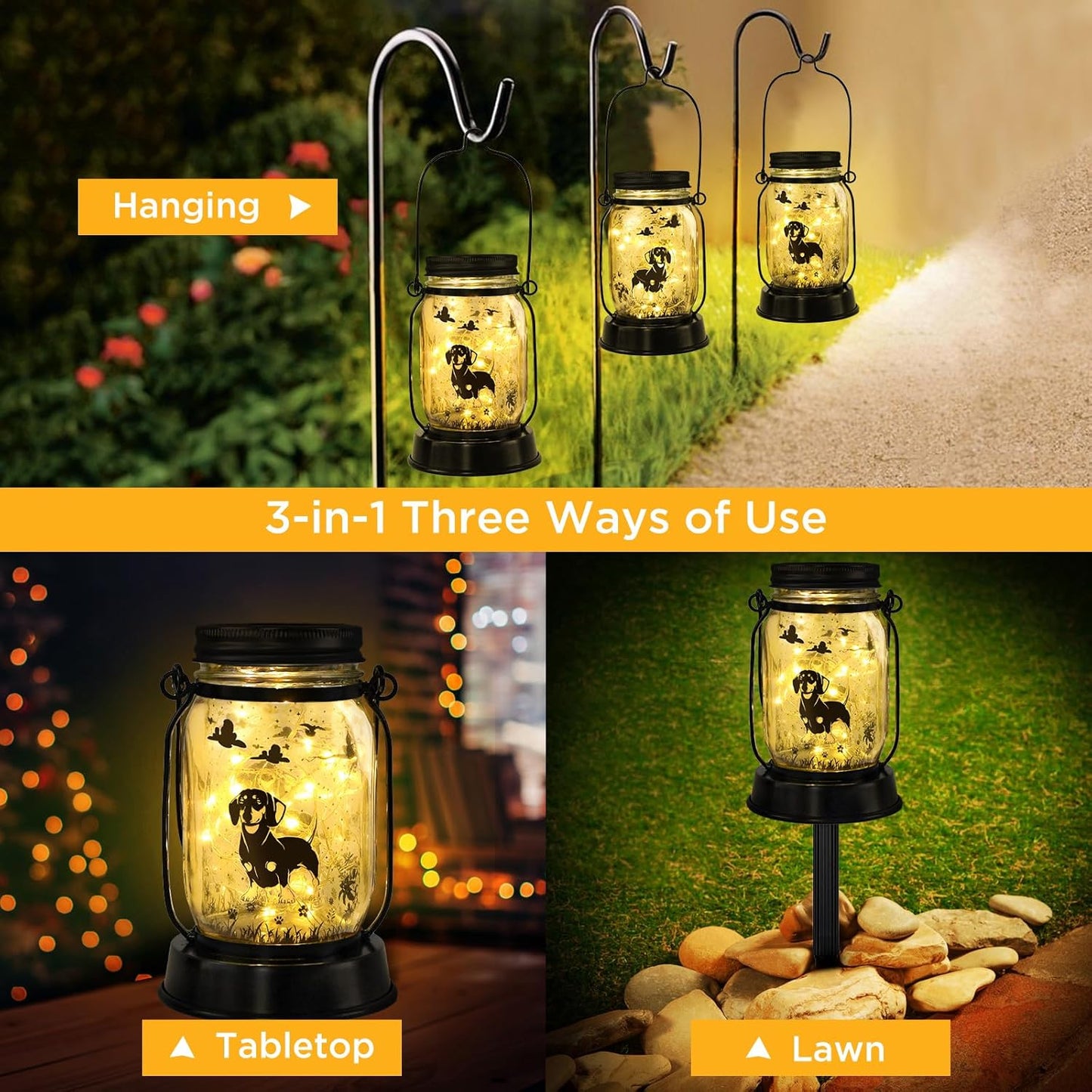 Dachshund Solar Lanterns Weiner Dog Gifts for Women/Men, Weiner Dog Mom Gifts, Unique Birthday Gifts for Dachshund Lover, Garden Decoration for Yard, Patio,Backyard,Porch Pet Memorial Solar Lights
