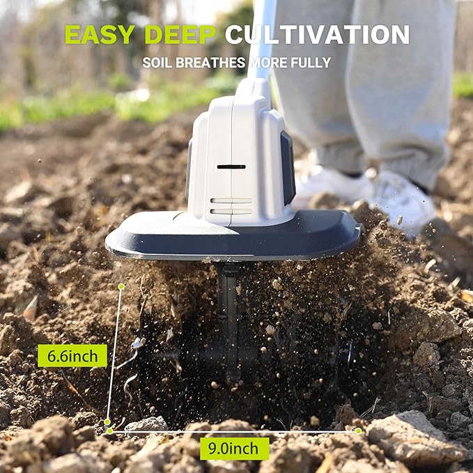 20V Cordless Tiller Cultivator,48 Steel Tines Garden Tiller,9inch Wide Electric Tiller for Gardening,Garden Rototiller with 4AH Battery and Charger Included