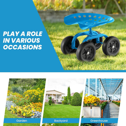 LDAILY Garden Seat with Wheels, Heavy-Duty Utility Stool Cart with Adjustable 11"-16" Height & 360° Rotatable, Rolling Garden Cart with Seat for Lawn Planting, Yard Work, Patio Gardening (Blue)