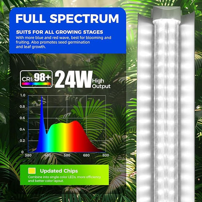 Barrina Grow Lights, 2FT 5000K White Full Spectrum Plant Growing Lamps, 144W(6 x 24W, 800W Equivalent), T8 LED Grow Light Bulbs, Plant Lights for Indoor Plants, Greenhouse, Linkable Design, 6-Pack