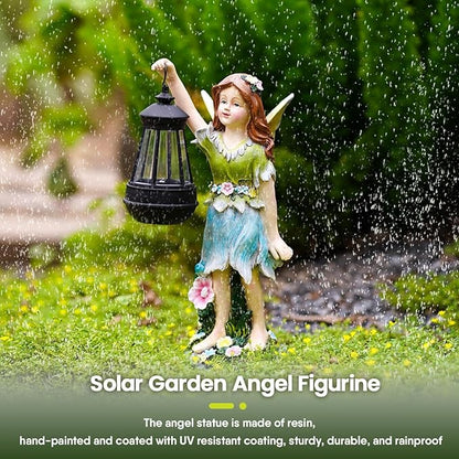 Fairy Garden Statue Solar Garden Fairy with Lantern Light Outdoor Decoration Waterproof Solar Sculpture for Patio Yard Lawn Gift for Mom Grandma