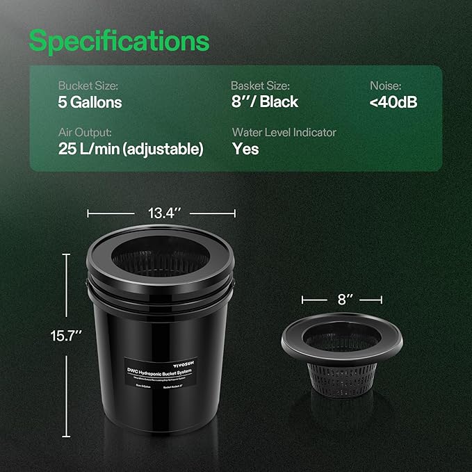 VIVOSUN DWC Hydroponics Grow System with Top Drip Kit, 5-Gallon Deep Water Culture, Recirculating Drip Garden System with Multi-Purpose Air Hose, Air Pump, and Air Stone (4 Buckets + Top Drip Kit)