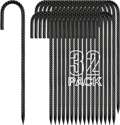 Kadrick 32-Pack Rebar Stakes 12 inch，J Hook Ground Stakes Anchors, Black Galvanized Fence Stakes,Heavy Duty 5/16'' Diameter
