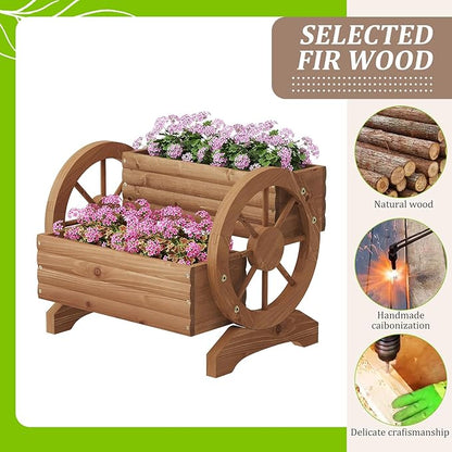 Wooden Wagon Planter Outdoor Flower Cart with Wheels Garden Planter, Decor Planter for Patio Balcony Decoration Succulent Flower Pot for Indoor Backyard Balcon Yard Decor planters for Outdoor Plants