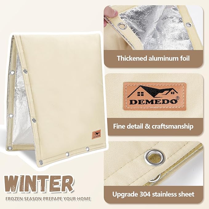 Backflow Preventer Insulation Cover - 2 Way Opening Pipe Insulation Cover for Irrigation Valve, Sprinkler Cover for Outside - Winter Freeze Protection Backflow Cover - 24" W x 24" H, Beige