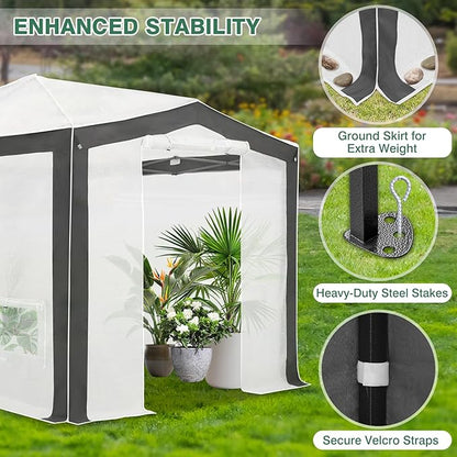 EAGLE PEAK 12x8 Portable Walk in Greenhouse with Polyester Reinforced Corners, Instant Pop up Indoor Outdoor Gardening Green House, Roll Up Zipper Entry Doors and Mesh Windows, Gray/White