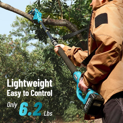SEESII 2-in-1 Pole Saws for Tree Timming: Electric Mini Chainsaw 6 Inch Cordless, 2 x 4000mAh Batteries Tree Pruner, Brushless Chain Saw with Extension Pole for Limb Branch Cutter,16Ft Reach