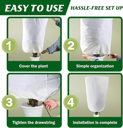 Alpurple 4 Packs Winter Drawstring Plant Covers - 47" X 31.5" Warm Plant Protection Cover Bags, Frost Cloth Blanket Protecting Fruit Tree Potted Plants from Freezing Animals Eating
