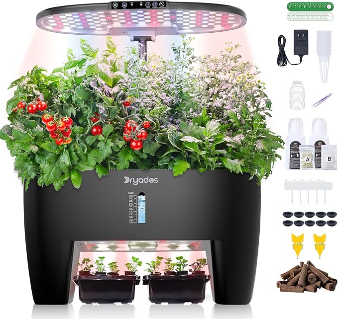 Hydroponic Growing System Kit 16 Pods, Smart Herb Garden with Sprout Mode Can Seedling in Advance & 24W Full Spectrum LED Grow Light, Indoor Garden Planter for Home/Office/School (Black)