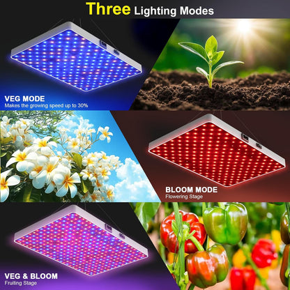 Remote Control LED Grow Light for Indoor Plants, Full Spectrum Plant Light for Indoor Growing with 3 Lighting Modes, Stepless Dimmable Hanging Grow Lights with High Yield Diodes for Seedlings Veg