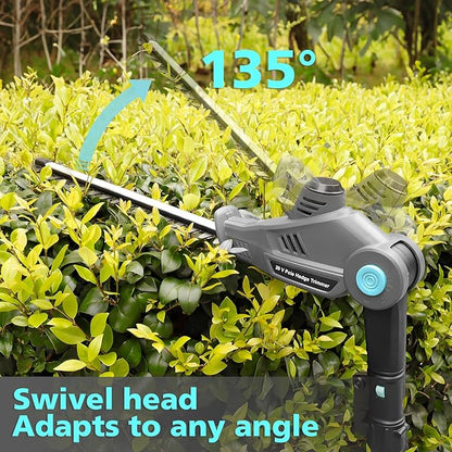 20V Cordless Telescopic Pole Hedge Trimmer Long Reach Extendable Hedge Cutter - 1x 2.0AH Battery, Shoulder Strap, Fast Charger - for Hedges, Branches