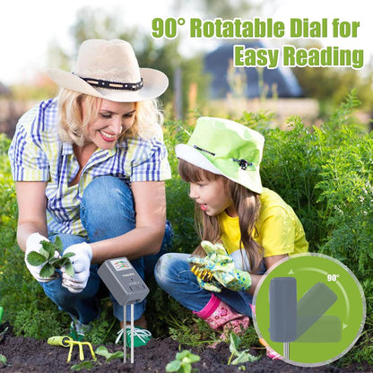 Professional 3-in-1 Soil Tester - Moisture/Light/pH Meter with Lab-Calibrated Probes, 90° Rotatable Display for Indoor/Outdoor Plants (Battery-Free) (Grey)