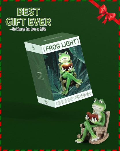 iStatue Miniature Solar Frog Reading Book Figurine Light - 5.5'' Resin Chair Statue Outdoor Table Decor for Lawn Ornaments, Patio, Yard & Garden and Home