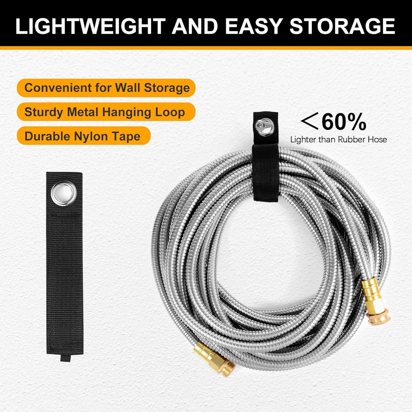 Metal Garden Hose 50 ft with 10 Function Sprayer Nozzle, Lightweight Stainless Steel Water Hose with 3/4" Solid Fittings, Flexible Kink Free Leak Proof for Yard, Patio, Outdoor & Car washing